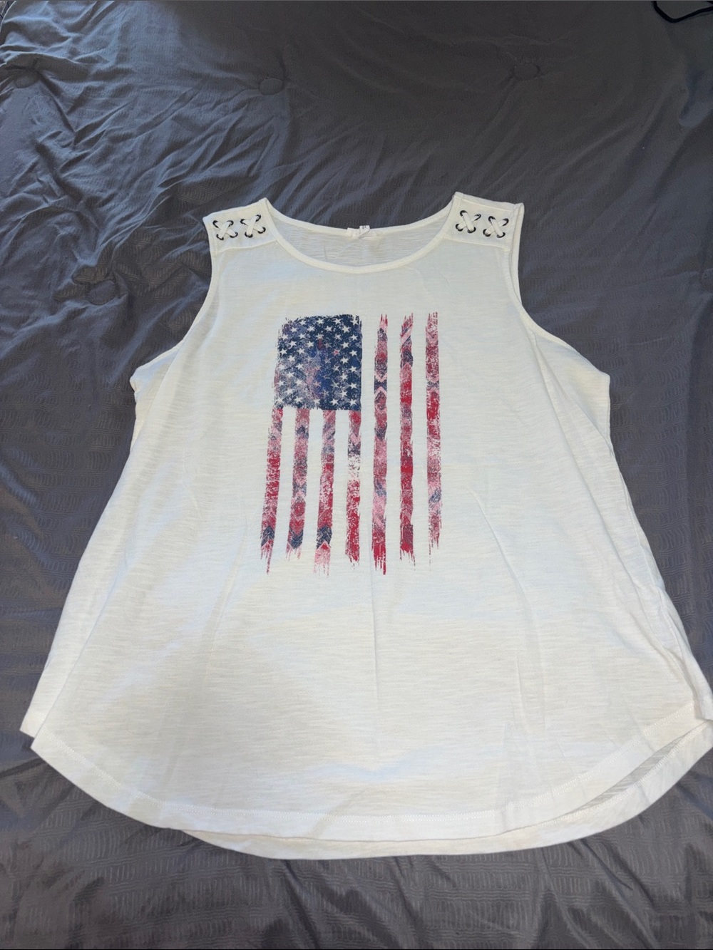 Maurices White Tank Top with Distressed American Flag